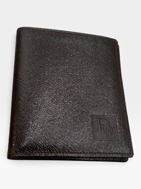Vintage Christian Dior Brown Leather Bifold Wallet CD Logo 70s 80s COA